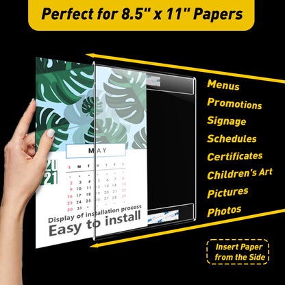 KSacry 12 Pcs Acrylic Sign Holder 8.5 x 11, Vertical Wall Mount Sign Holders with 3M Adhesive, Clear Plastic Frames Paper Display Sign Holders for Office, Home, Store, Restaurant - No Drilling