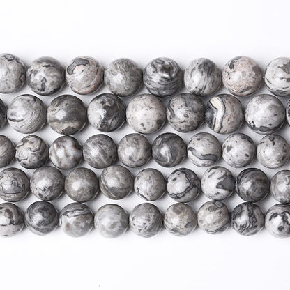 A+ Natural Map Jasper Gemstone Beads Gray Energy Stone Healing Power for Jewelry Making DIY Bracelet 8mm 45pcs