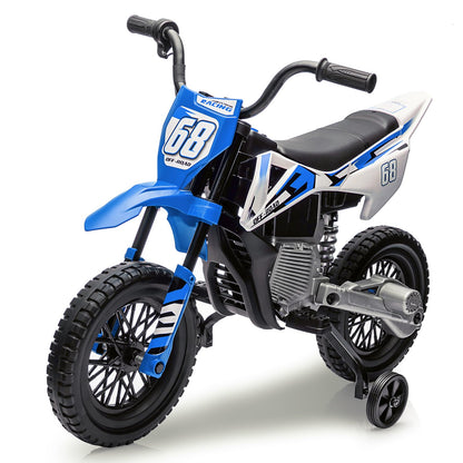 GarveeLife 12V Kids Motorcycle, Electric Dirt Bike with Traning Wheels, Twist Grip Throttle, 3mph Max Speed and Music, Ride on Motorcycle for Toddlers, Deep Blue (Deep Blue)
