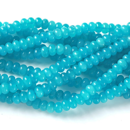76pcs 5x8mm Natural Stone Blue Amazonite Jade Rondelle Spacer Loose Beads Abacus Disk Stone Round Loose Gemstone Beads for Jewelry Making DIY Bracelet Necklace