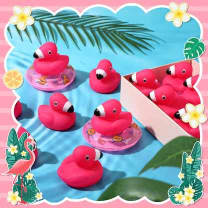 Honoson 50 Pcs Flamingo Rubber Duckies Bulk Pink Flamingos Party Favors Bath Toy Pool Floating Squeak Rubber Ducks for Birthday Party Decoration Baby Shower Cake Decoration Classroom Prizes