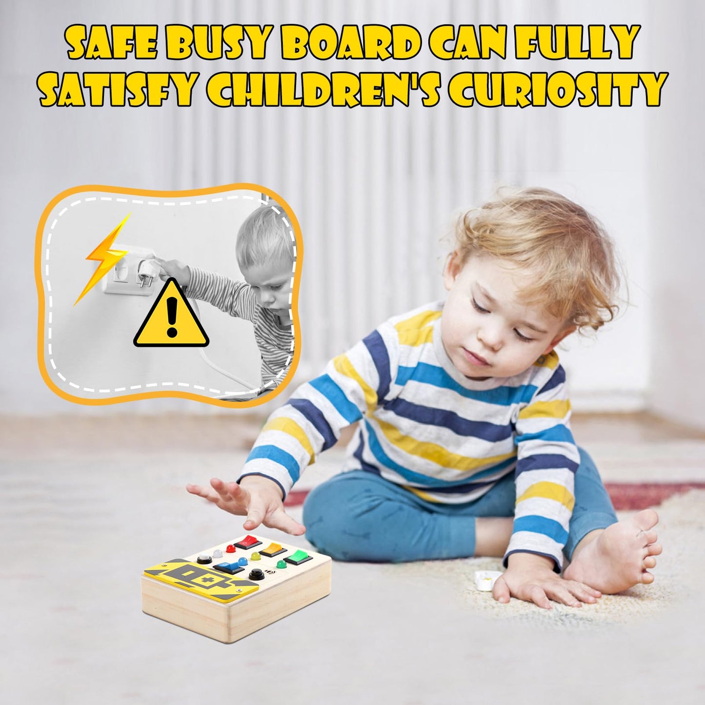 Asweets Montessori Busy Board for Toddler, Wooden Busy Board with LED Light Switches, Sensory Autism Toys Baby Travel Toys, Boys Girls Gifts for Birthday Christmas