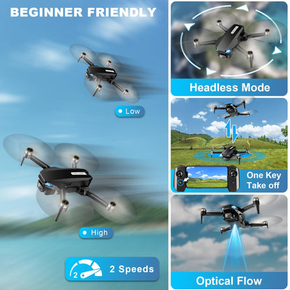 GPS Drone with Camera for Adults, 2K HD FPV Drone with Auto Return, Follow Me, Circle Fly, Waypoint Fly, Stable Hover, Brushless Motor, Foldable 5G Transmission Remote Control Quadcopter, Black