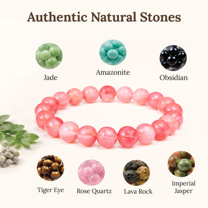 Elm City Direct 8mm Natural Stone Beaded Bracelet – Unisex Crystal Stretch Bracelets for Men & Women, Chakra & Healing Jewelry, Gift-Ready Beaded Bracelets (Watermelon Crystal, 8mm)