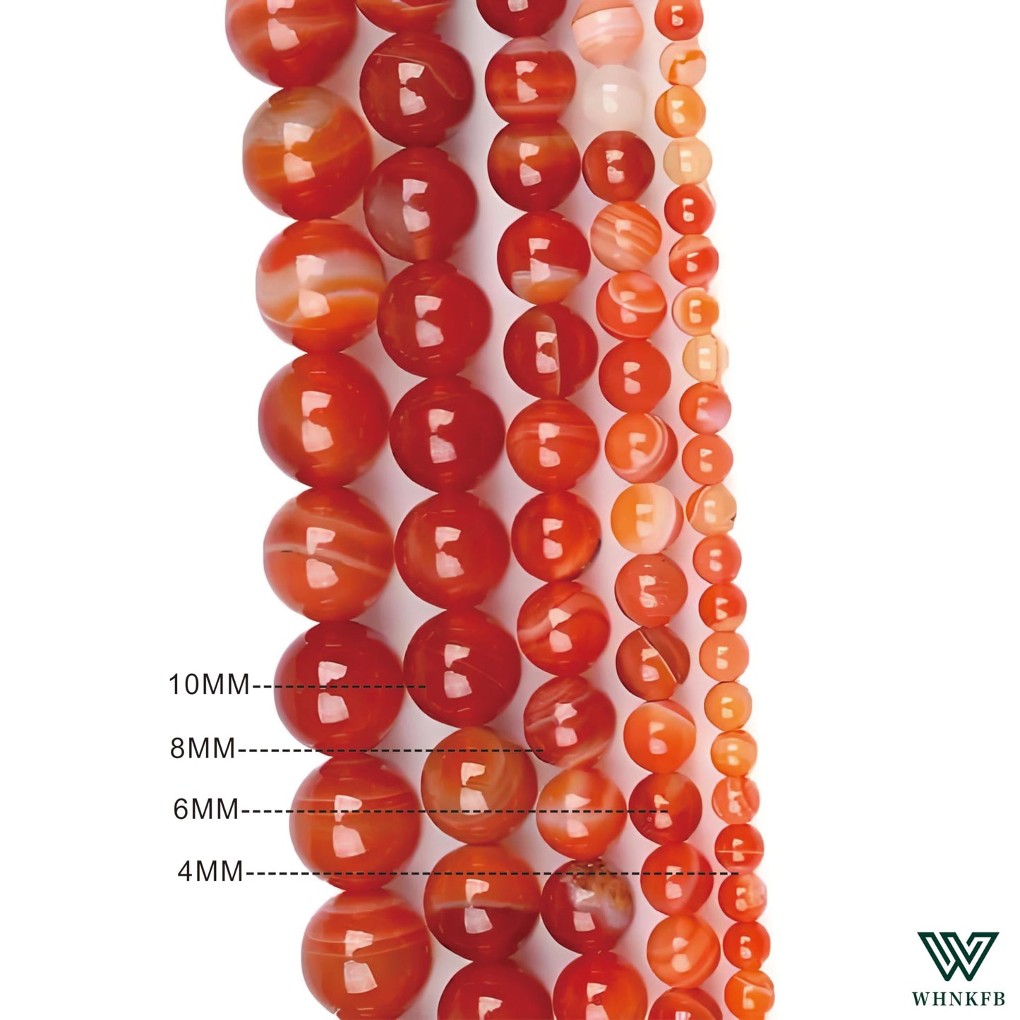 WHNKFB 6mm 100PCS Natural Red Agate Round Beads, Banded Loose Gemstone Beads for Jewelry Making Craft - 4mm 6mm 8mm 10mm Options with Free Elastic Cord