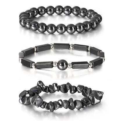 IVY TAILI 3 Pcs Black Hematite Bracelet for Women 8mm Hematite Crystal Bracelet for Women Hematite Jewelry Natural Healing Protection Stone Bracelets Beaded Bracelets Gift for Men Women