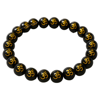 Amazing Gemstone Crystal Bracelet for Women Men's Gifts - Protection Healing Crystal Bracelet - 8mm Gemstone Beaded Stretchable Bracelet Pulseras Para Hombres Mujer Stocking Stuffers Mothers Day Gift (OM Black Agate)