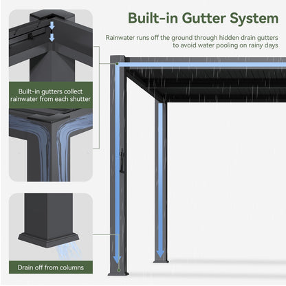 Aoxun Louvered Pergola 10' x 12' 96S Outdoor Metal Pergola with Adjustable Top for Decks, Gardens and Backyards, Easy Assembly via Structural Patent, Gray