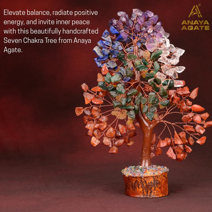 ANAYA AGATE 7 Chakra Crystal Tree of Life w/Healing Necklace & Chakra Bracelet - Gemstone Money Bonsai Trees for Women,Crystal & Healing Stone, Tree for Home, Office, LivingRoom Decor
