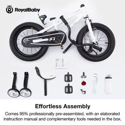 RoyalBaby Freestyle Kids Bike 14 Inch Childrens Bicycle with Training Wheels Toddlers Boys Girls Beginners Ages 3-5 Years, White