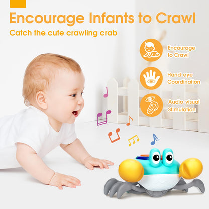 Musical Crawling Crab Baby Toy - Tummy Time Toys for 6-12 Months Boy Girl, Light-up Walking Crab Toys for 1 Year Old Baby Educational Learning, Crawly Crab Gift for 12-18 Months