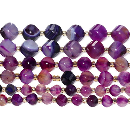 Yochus 42pcs Natural Purple Striped Agate Stone Beads for Bracelet，2strands 6mm Facted Twist Loose Gemstone Beads for Jewelry Making DIY Craft Necklace Earring