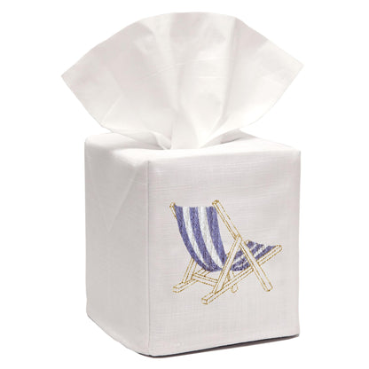 Jacaranda Living Square Tissue Box Cover, Linen/Cotton Fabric Tissue Holder, Decorative Cloth Tissue Cube Cover, Coastal Designs Deck Chair (Blue)