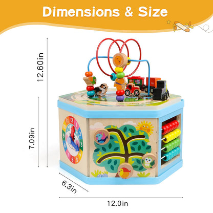 Wooden Activity Cube 9-in-1 Montessori Toys for 1+ Year Old Boys Girls Educational Learning Toys for Toddlers Age 1-2 One Year Old First Birthday Gift Bead Maze Magnetic Trains Track Shape Sorter