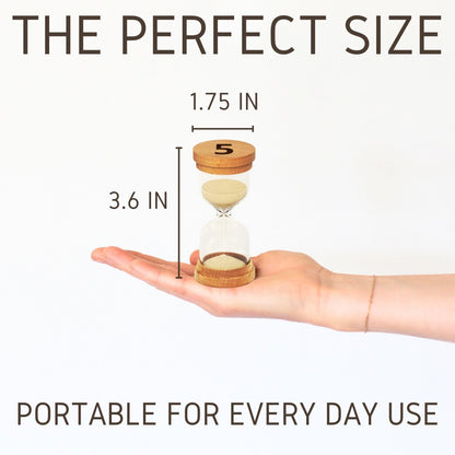 Sand Hourglass Timer - Glass Sand Clock Minutes - Modern Hourglass Watch with Wooden End Caps for Kids, Games, Classroom, Kitchen, Home or Office Decor (5 Minutes)
