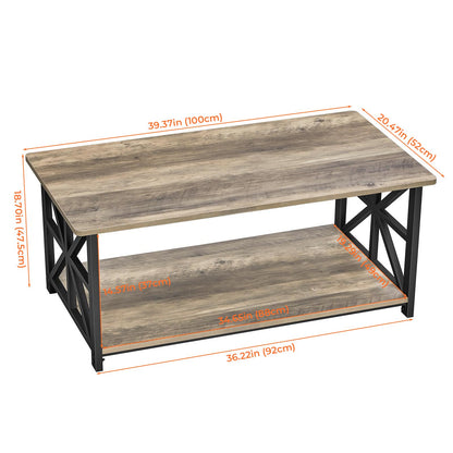 GreenForest Coffee Table for Living Room with Round Corners Farmhouse Style Center Table with Storage Shelf 39 Inch Space Saving Easy Assembly Gray Wash