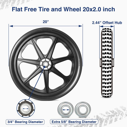 MaxAuto 20x2.0 Rim Flat Free Cart Tire and Wheels Assembly for the Garden Yard Cart, Wheelbarrow, Garden Trailers, 20x2" Non-inflated Tires with 3/4" Bearing, 2 Pack