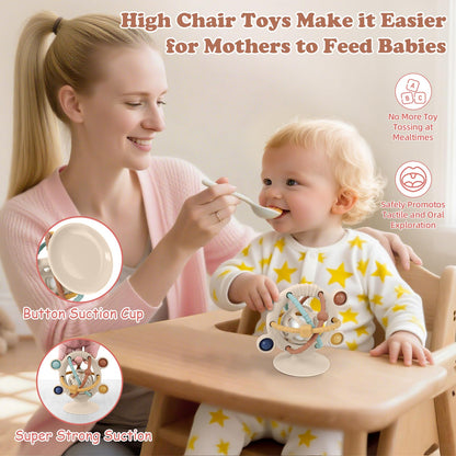 TYRY.HU Silicone Baby Teething Toys for Babies 0-6 6-12 Months, Multi Purpose High Chair Toys with Suction Cup, Baby Suction Table Toys, Montessori Sensory Toys with Rattle for Teething Relief, Khaki