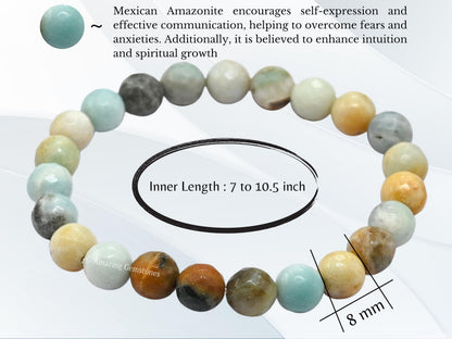 Amazing Gemstone Mexican Amazonite Bracelet for Women - Chakra Mens Bracelet Protection Crystals and Healing Stones - Blessing Bracelet Spiritual Meditation Gift (Faceted Beaded Bracelet)
