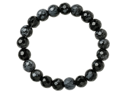 Amazing Gemstone Snowflake Obsidian Bracelet for Women - Chakra Mens Bracelet Protection Crystals and Healing Stones - Blessing Spiritual Meditation Stocking Stuffers (Faceted Beaded Bracelet)