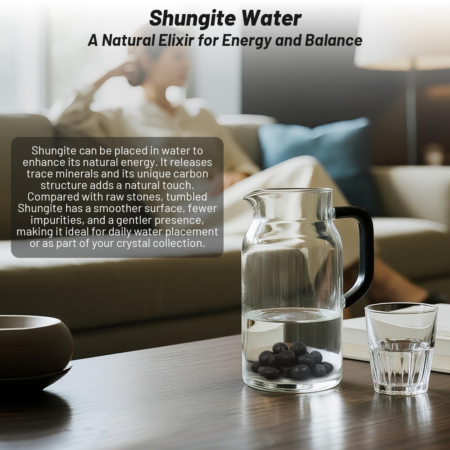 Orientrea 1.1lb Bulk Tumbled Shungite Stones- Polished Natural Shungite Crystal for Water Use, Crystal Healing, Reiki, Wicca, Massage & Home Décor