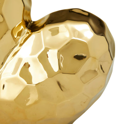 Deco 79 Porcelain Ceramic Heart Decorative Sculpture Dimensional Angled Origami Inspired Home Decor Statue, Accent Figurine 8" x 3" x 8", Gold