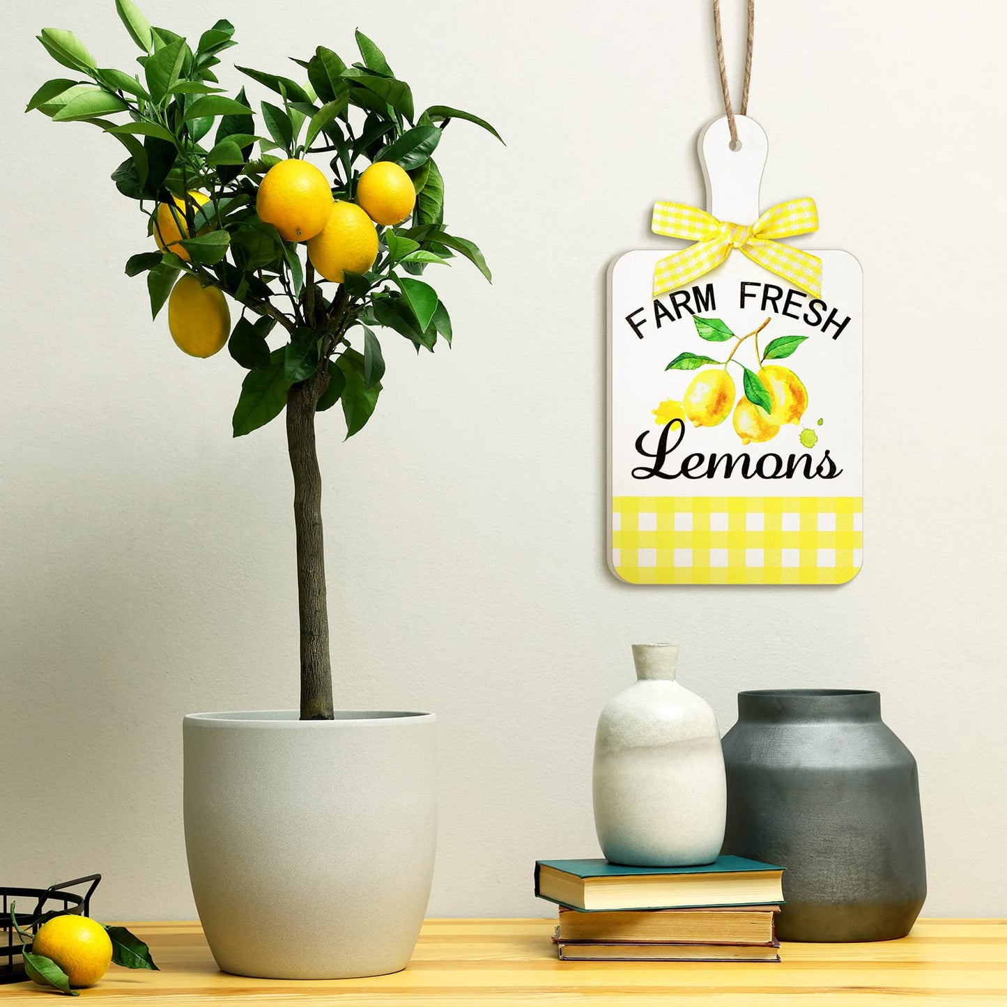 Yookeer 3 Pieces Wooden Hanging Signs Wall Decor Farmhouse Wood Hanging Signs for Home Kitchen(Lemon)