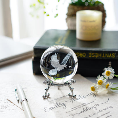 ZEERSHEE 60mm 3D Peace Dove Crystal Ball Figurine with Stand Glass Pigeon Ornament Decor for Home Table