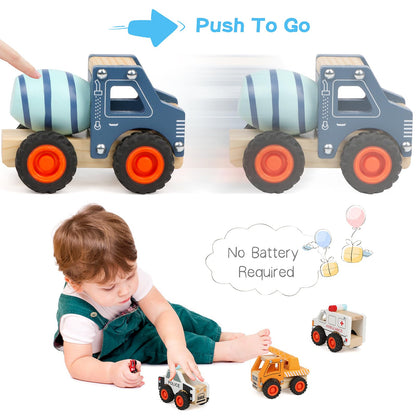DIPALENT 6Pcs Wooden Cars for Toddlers 1-3,Car Toys,Push and Go Vehicle,Kid Vehicle Toys,Hand Push Car Toys for 1+ Year Old,Montessori