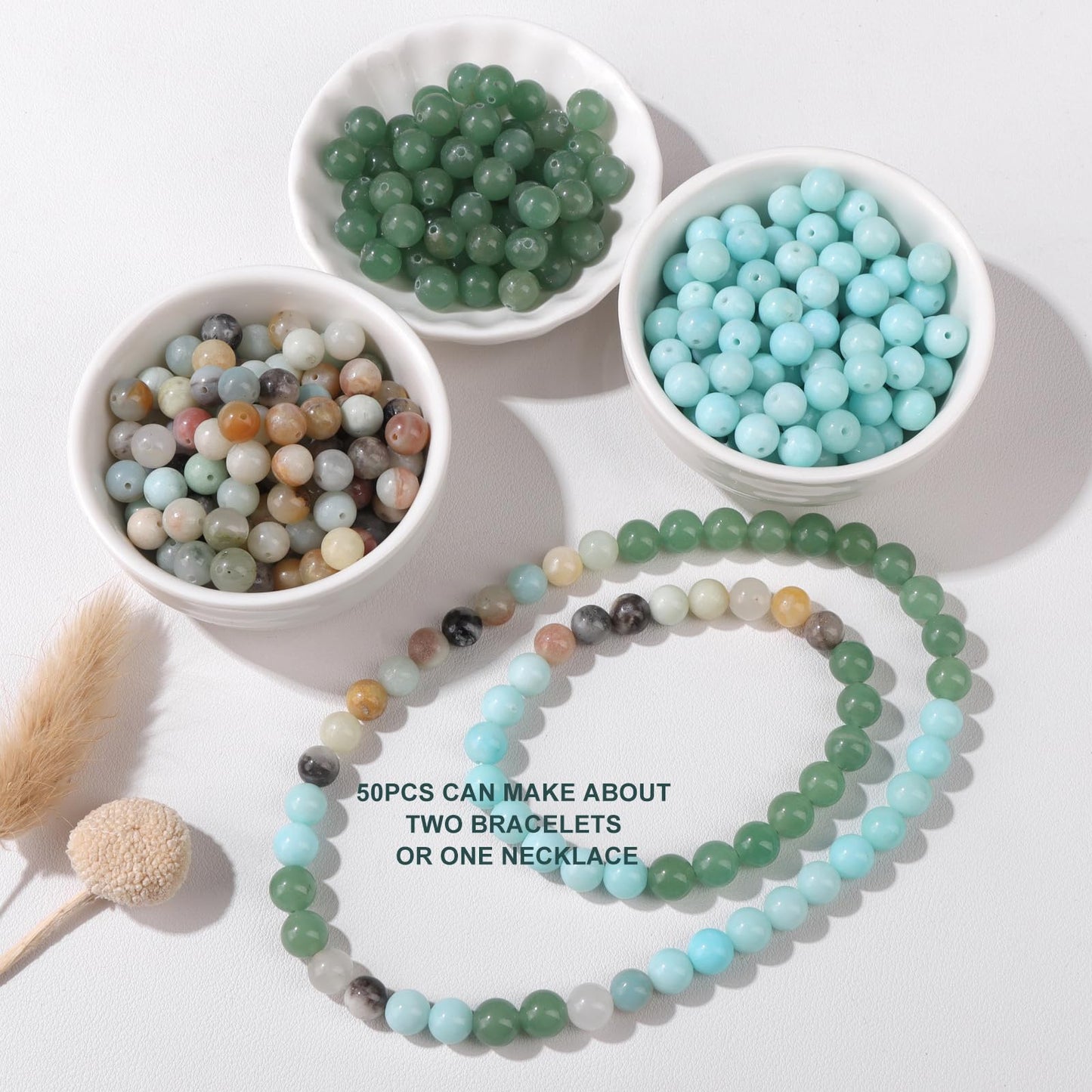 Risyfjew 100PCS 8mm Natural Aquamarine Beads Gemstone Round Loose Beads for Jewelry Making Chakra Crystal Stone Beads for Bracelets Necklace Earrings Making Supplies (100pcs/Strand)