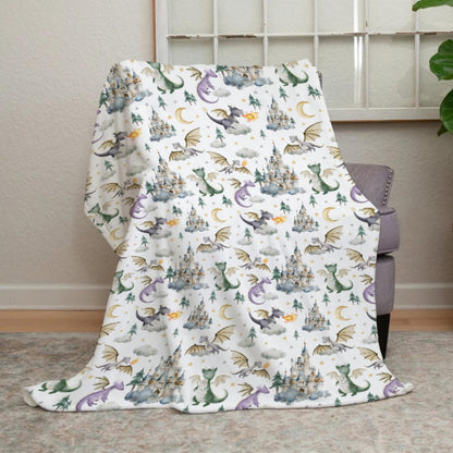 EyMzcod Baby Boy Girl Blankets Dragon Tale Castle, Watercolor Green Moon Clouds Stars Tree Soft Lightweight Nursery Receiving Swaddle, Flannel Newborn Infant Toddler Crib Bedding Kids Gift 30 x 40