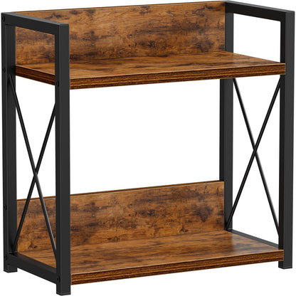 Giikin Kitchen Counter Shelf, Kitchen Countertop Organizer, 2 Tier Spice Rack for Counter, Wood Coffee Bar Organizer for Coffee Station (Brown, L)