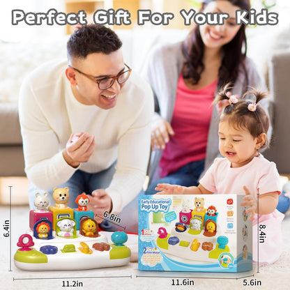 PANITU Baby Pop Up Animal Toys with Buttons & Colors, Montessori Cause and Effect Toys for Boys Girls, Kids, Toddlers, Babies – 9 Months +