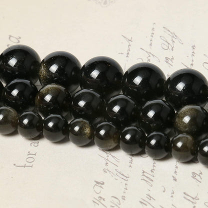 45pcs 8mm Natural Stone Beads Gold Obsidian Beads Energy Crystal Power Gemstone for Jewelry Making, DIY Bracelet Necklace