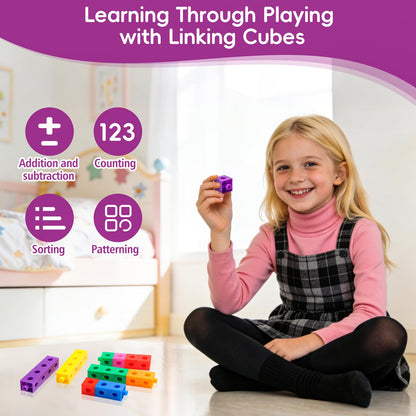 HSDAV 200 Pcs Math Linking Cubes - 10 Colors Connecting Counting Snap Blocks, Math Manipulatives for Early Math & Construction, Educational Toy for Preschool, Kindergarten, Homeschool