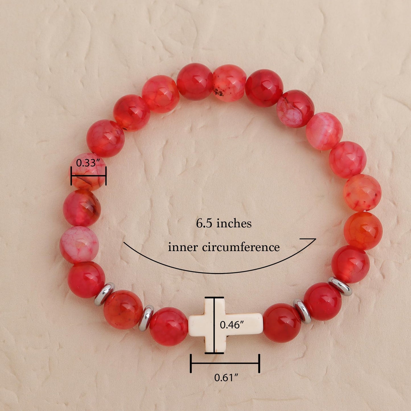 Frigotine Cross Red Agate Beaded Stretch Protection Bracelet for Man Woman, Handmade Carnelian Healing Stone Chakra Beads Elastic Bracelets Catholic Religious Accessories Fashion Jewelry Gift