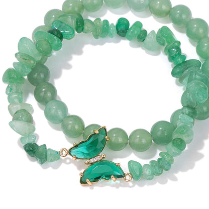 GolbalJew Green Aventurine Bracelet for Women Healing Crystal Stone Bracelets Green Beads Stretch Bracelet Butterfly Charms Jewelry Women Gift