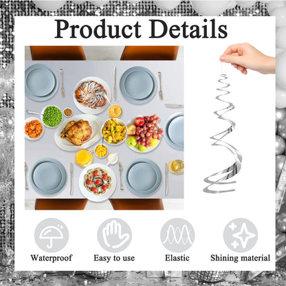 BLMHTWO 3Pcs Silver Foil Tablecloth and 30Pcs Hanging Swirl Decorations, 54 * 72in Disposable Plastic Table Cover Ceiling Swirl Spiral Hanging Streamers for Party Baby Shower Wedding Birthday