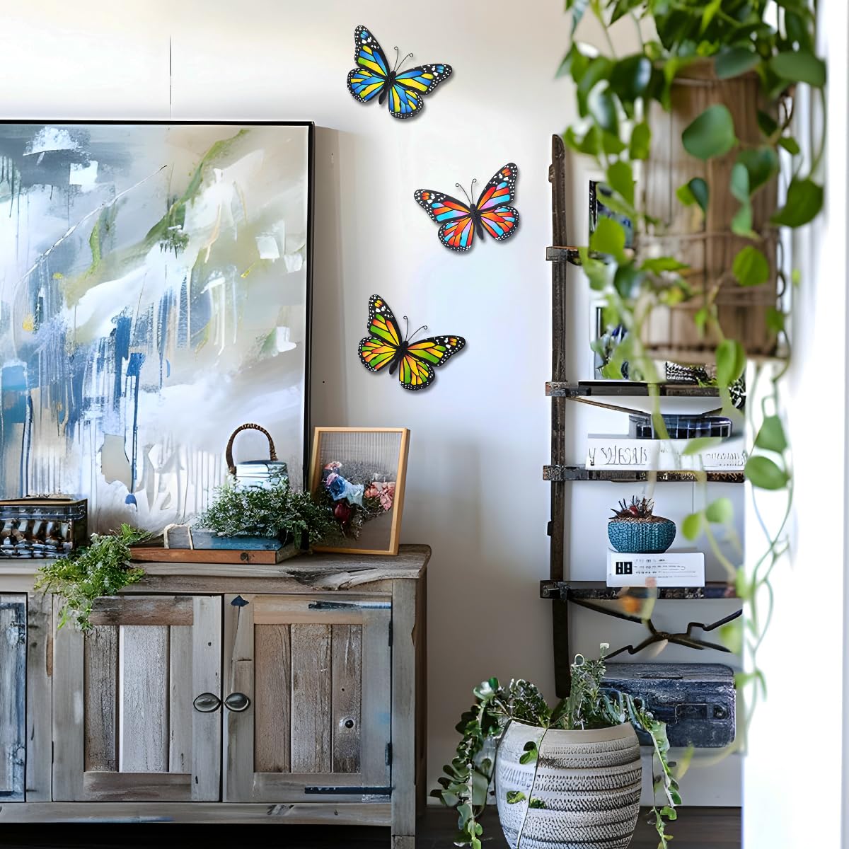 EOORAU Metal Butterfly Outdoor Wall Decor - 3pcs Metal Butterflies Wall Hanging Sculpture Decorations for Fence Patio Yard Garden Tree Gift for Mom Friends