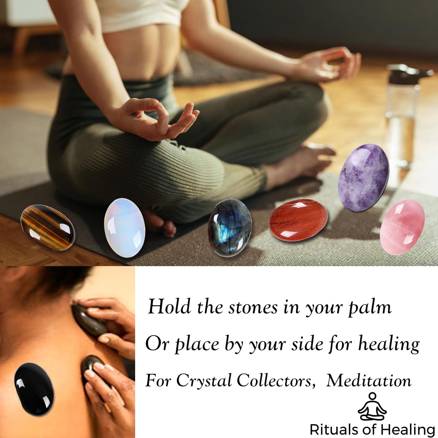 MAIBAOTA 2.4" Large Opalite Crystal Opal Stone Polished Palm Stone Healing Crystals 0.7" Thick Natural Reiki Gemstone Worry Stone Energy Balancing Anxiety Stress Relief Meditation 1 Pc
