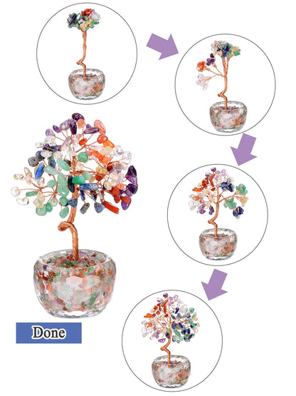 Top Plaza Healing Crystals 7 Chakra Stone Tree with Glass Base Handmade Natural Gemstone Life Tree Mini Bonsai Money Trees Good Luck Home Office Desk Decor