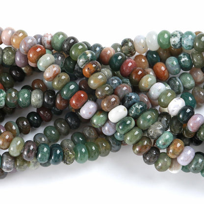 76pcs 5x8mm Natural Stone Indian Agate Rondelle Spacer Loose Beads Abacus Disk Stone Round Loose Gemstone Beads for Jewelry Making DIY Bracelet Necklace