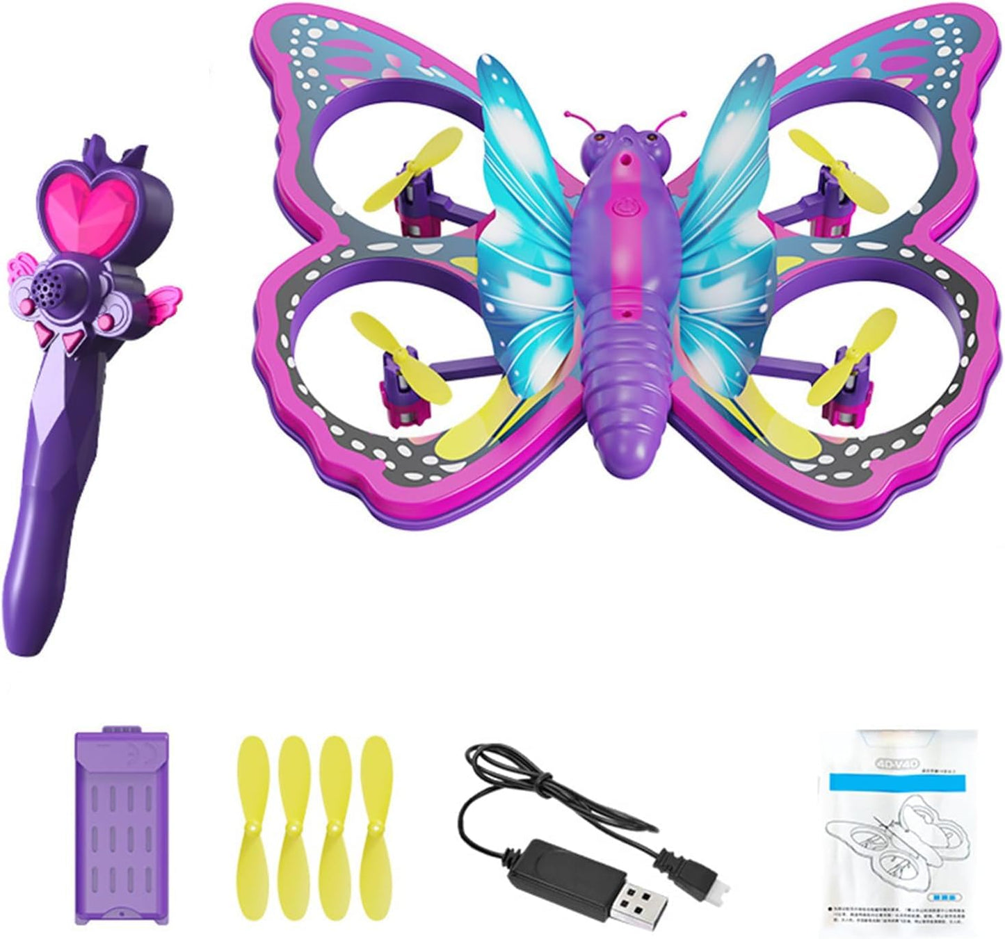 Mini Drone for Adults, Remote Control Butterfly Drone with LED Lights, RC Quadcopter with 3D Flip, Headless Mode, Altitude Hold, Small Flying Toys Drones for Beginners, 1 Battery