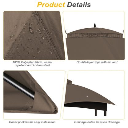 Replacement Canopy Top Cover, Double Tiered Waterproof Canopy Roof for Lowe's Allen Roth Gazebo #GF-12S004B-1 (Brown)
