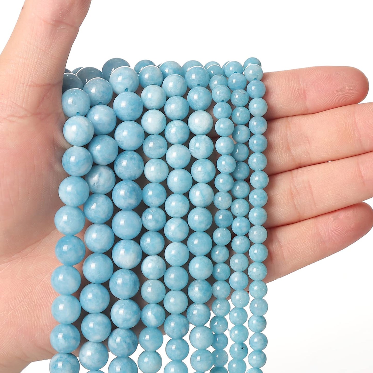 35pcs 10mm Blue Chalcedony Loose Beads for Jewelry Making, Natural Semi Precious Beads Round Smooth Gemstone Spacer Beads Charms for Necklaces Bracelets