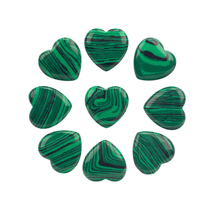 Xyntara 10 Pcs Heart Healing Crystal Stones, Quartz Worry Stones, Valentines Gift for Women, Love Carved Palm Gemstone for Reiki Energy Balancing Meditation 0.8 in (Malachite)