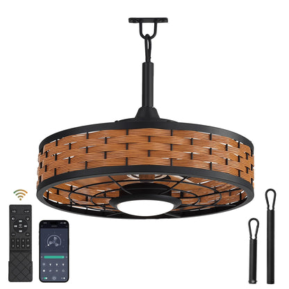 LEDIARY 20" Outdoor Ceiling Fans with Light for Patios, IP65 Waterproof Gazebo Fan, Boho Rattan Plug in Ceiling Fan Remote&APP Control, 3CCT Dimmable, 6-Speeds, Caged Fan for Gazebo,Patio,Porch