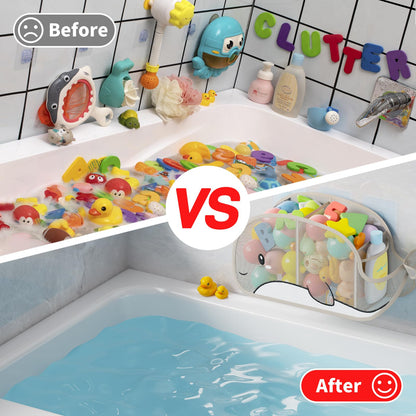 Austion Quick-Drying Baby Bath tub Toy Organizer Storage for Bathroom, Large-Capacity mesh Bath Toy Holder for Bathtub, Convenient for Quick Access, Whale-Shaped Design (Gray)