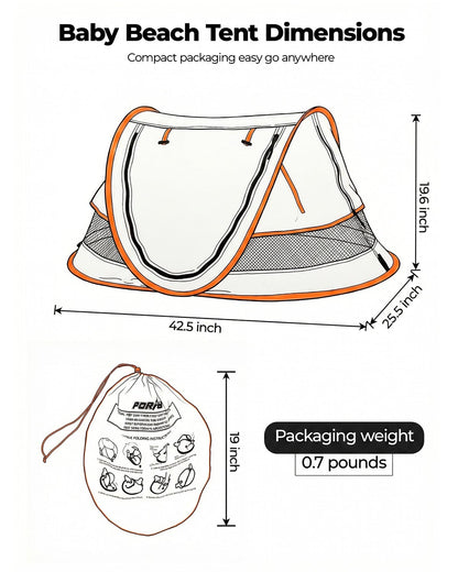 Poray Portable Baby Beach Tent with UPF 50+ Sun Shelter,Mosquito Net and Sunshade, Ideal Pop Up Kids Travel Tent with Carry Bag & 2 Stakes,Outdoor Indoor Play and Sun Protection