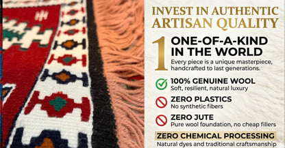 Handmade Turkish Area Rug(YORUK Kilim) - 100% Wool - 3x5 ft (32x56 in) Small Area Rug - Deep Red Burgundy, Traditional Diamond Pattern, Cozy Boho Decor for Living Room, Fireplace, or Bedroom